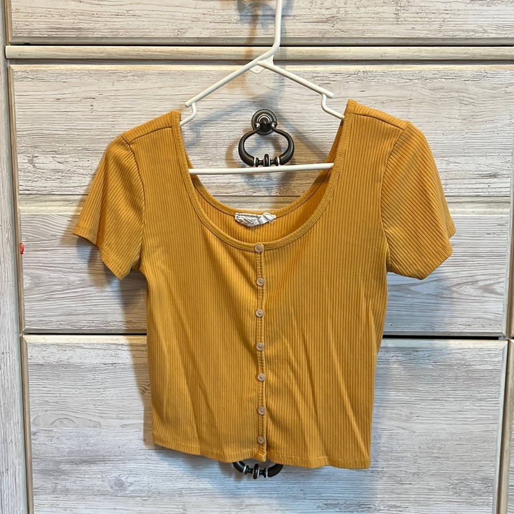 Mustard yellow button down crop top